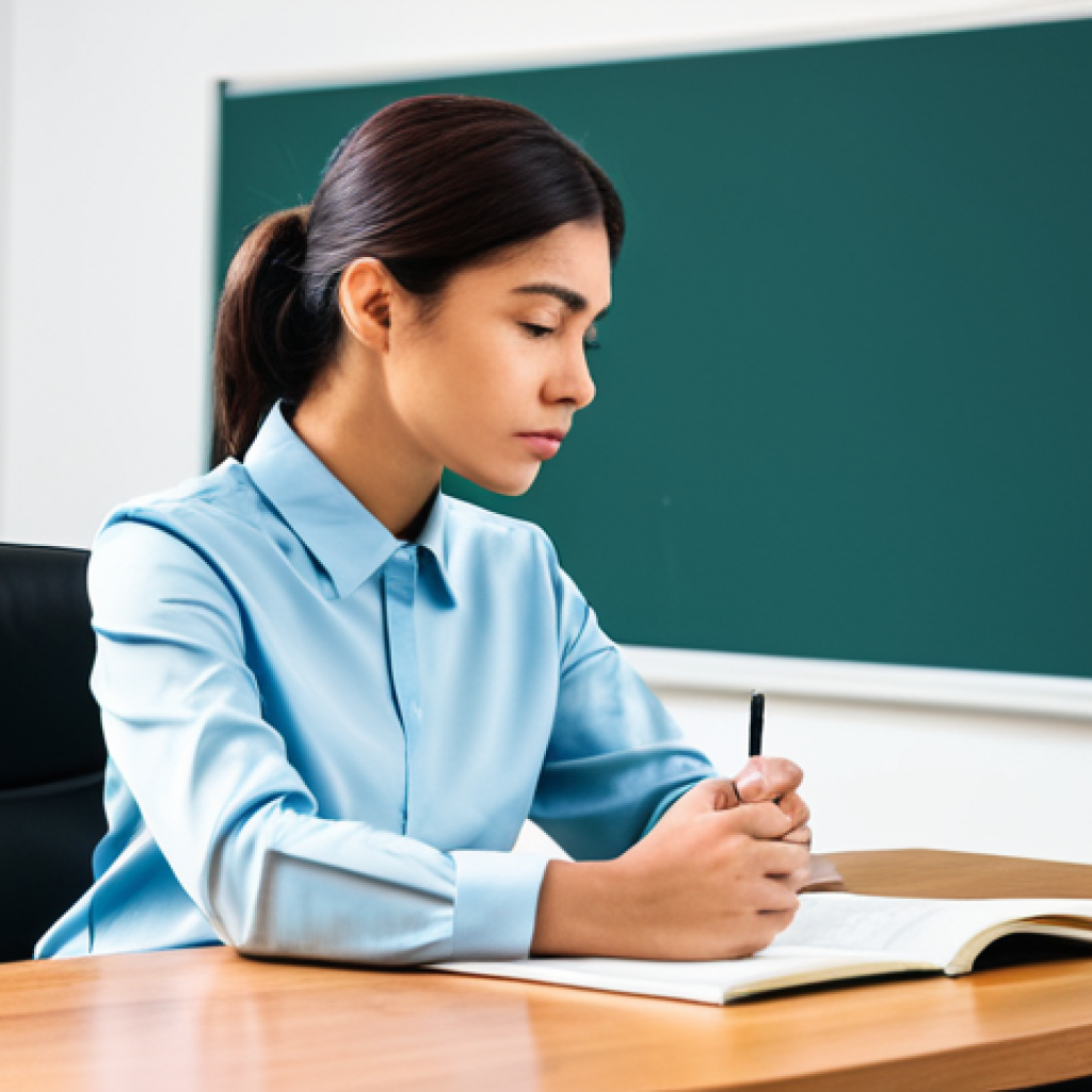 A professional individual, fully clothed in modest, professional attire, seated at a well-lit desk in a quiet rehearsal studio. They are holding a script, deeply engrossed in thought, with an expression of thoughtful introspection, unearthing the core of a complex character. The room is tidy and well-organized, with subtle theatrical props in the background. perfect anatomy, correct proportions, natural pose, well-formed hands, proper finger count, natural body proportions, professional photography, high quality, safe for work, appropriate content, fully clothed, family-friendly.
