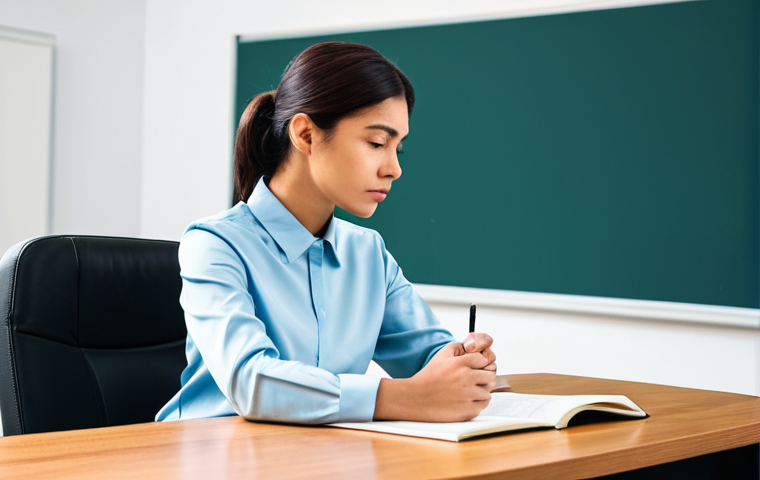 A professional individual, fully clothed in modest, professional attire, seated at a well-lit desk in a quiet rehearsal studio. They are holding a script, deeply engrossed in thought, with an expression of thoughtful introspection, unearthing the core of a complex character. The room is tidy and well-organized, with subtle theatrical props in the background. perfect anatomy, correct proportions, natural pose, well-formed hands, proper finger count, natural body proportions, professional photography, high quality, safe for work, appropriate content, fully clothed, family-friendly.