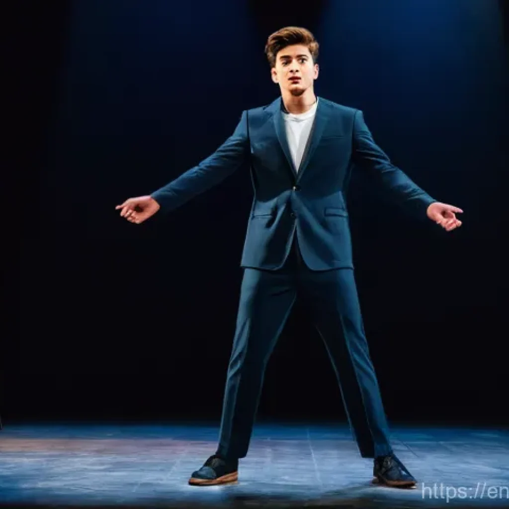 연극배우의 극단 참여 방법 - **Prompt:** A dynamic full-body shot of a young adult actor in their early twenties, with a confiden...