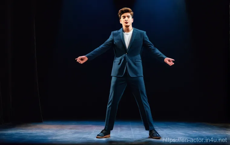 연극배우의 극단 참여 방법 - **Prompt:** A dynamic full-body shot of a young adult actor in their early twenties, with a confiden...