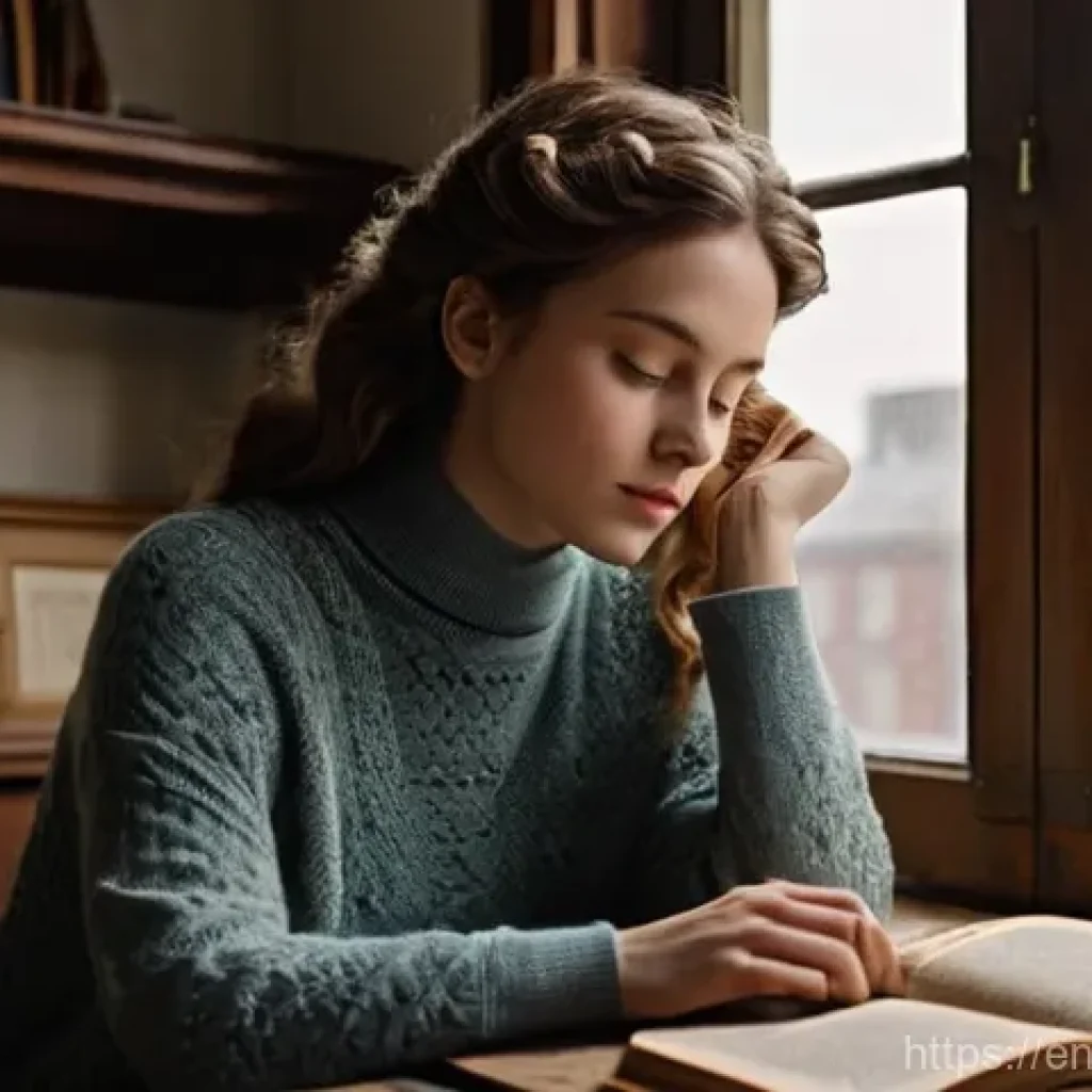 연극배우의 창의적 연습 방법 - **Prompt 1: The Scholar's Introspection**
A young woman in her early twenties sits thoughtfully ...