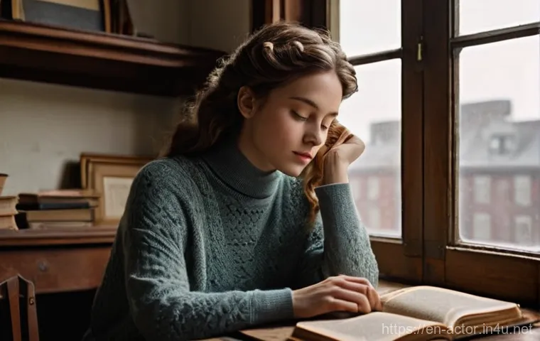 연극배우의 창의적 연습 방법 - **Prompt 1: The Scholar's Introspection**
A young woman in her early twenties sits thoughtfully ...