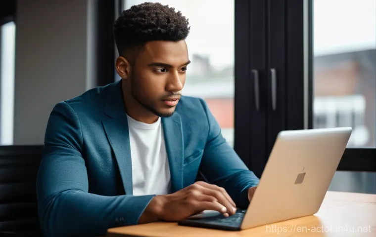 연극배우의 커리어 개발 - A focused and determined young actor, dressed in smart casual attire (such as a blazer over a t-shir...
