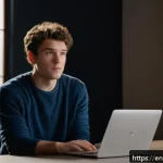 Home 20 연극배우 실기시험 팁 - A young adult actor performing a monologue in a cozy, softly lit room designed as a virtual audition...