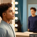 Home 19 연극배우의 인터뷰 준비 팁 - A confident young actor preparing for an audition in a modern dressing room, wearing smart casual at...