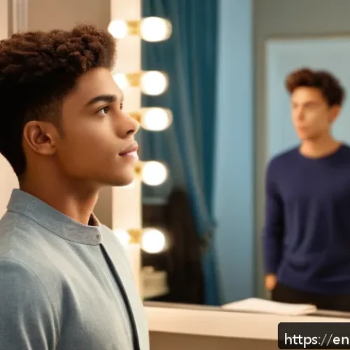 Home 31 연극배우의 인터뷰 준비 팁 - A confident young actor preparing for an audition in a modern dressing room, wearing smart casual at...