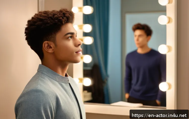 연극배우의 인터뷰 준비 팁 - A confident young actor preparing for an audition in a modern dressing room, wearing smart casual at...